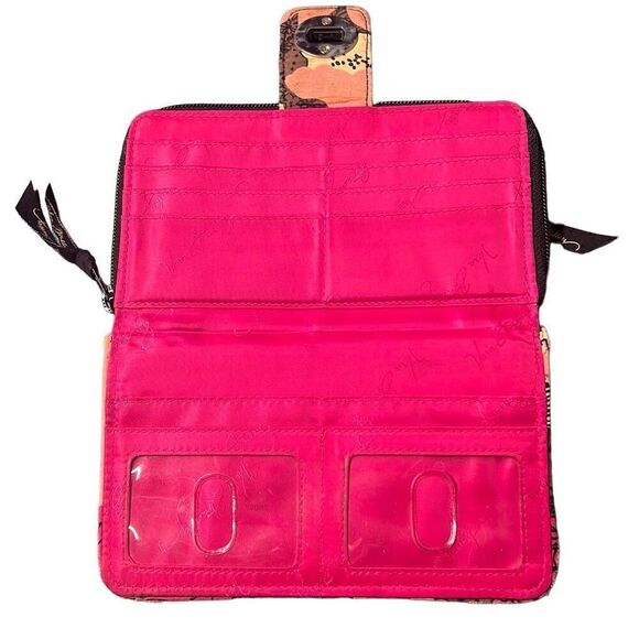 Vera Bradley Floral Mocha Rouge Turn Lock Wallet Size 7¾" x 4¾" - Picture 10 of 13